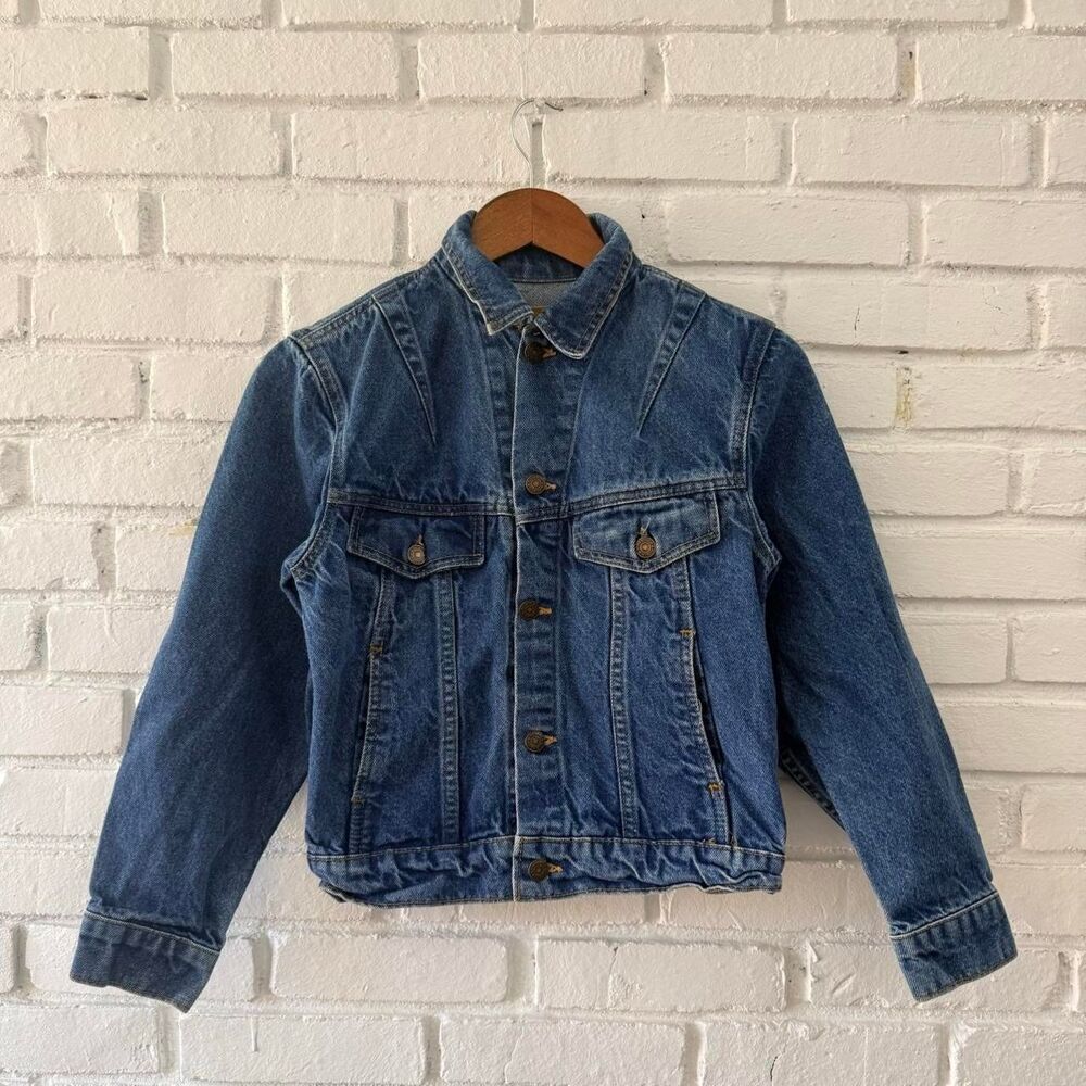 Vintage 80s JCPenney USA Plain Denim Jacket Kids Medium 10–12 Blue Trucker